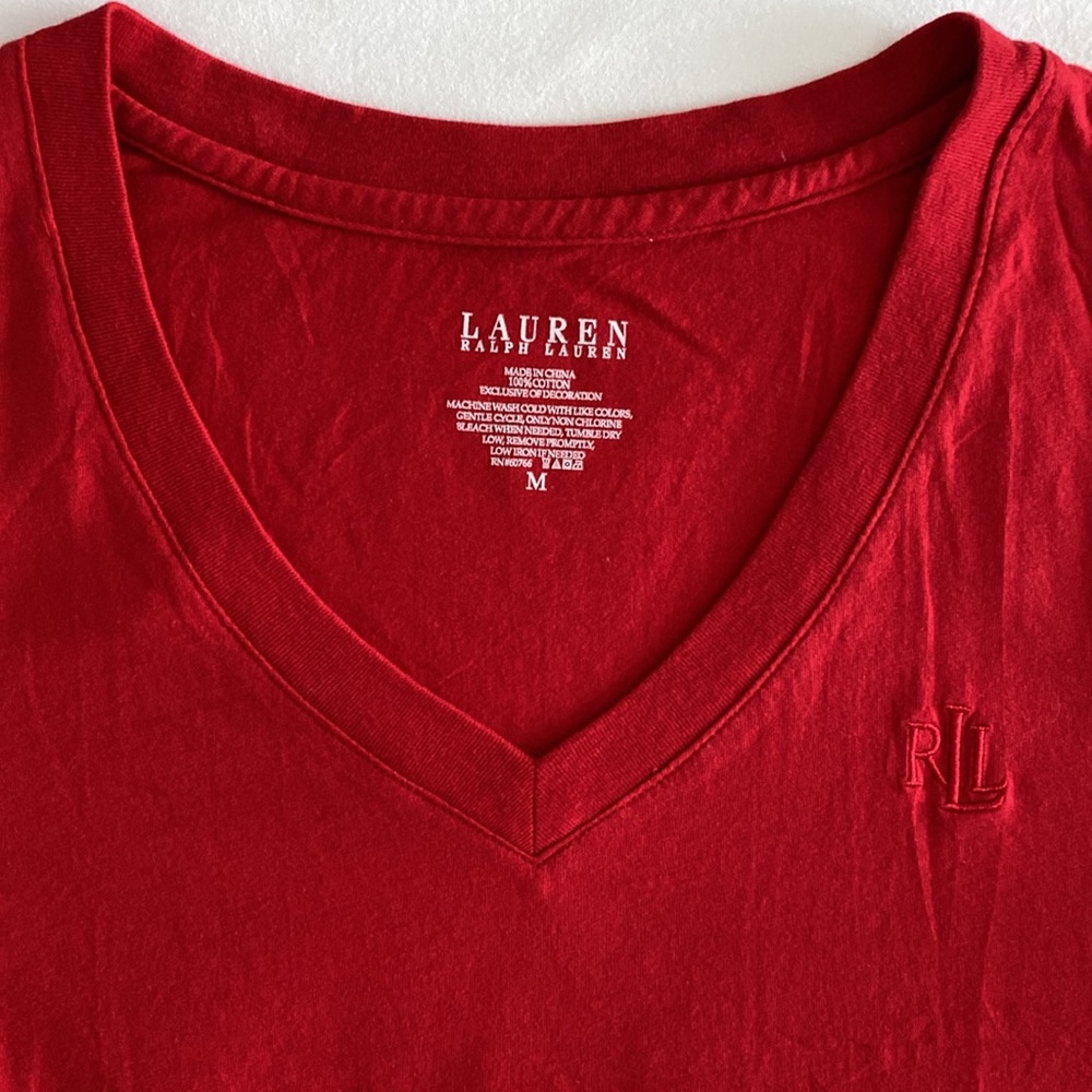 Ralph Lauren V Neck long sleeve T Shirt Like New embroidered logo size Medium - Picture 3 of 14